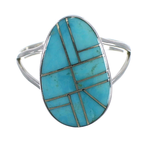 Turquoise Inlay Southwestern Sterling Silver Jewelry Ring Size 6-1/4 AX85941