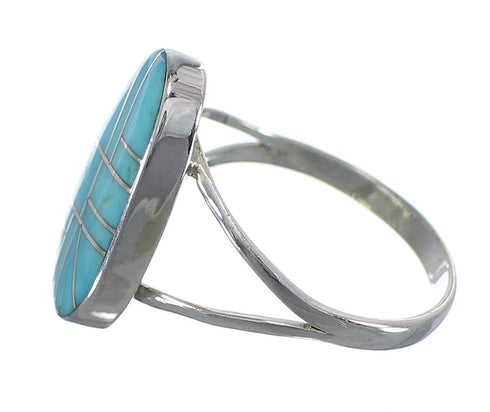 Turquoise Inlay Southwestern Sterling Silver Jewelry Ring Size 6-1/4 AX85941