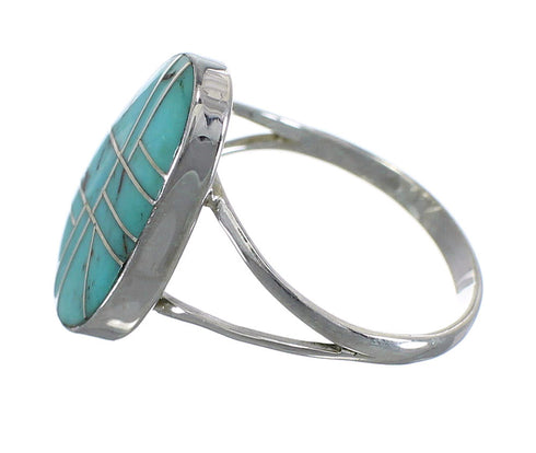 Southwestern Genuine Sterling Silver Turquoise Ring Size 8-1/4 AX85959