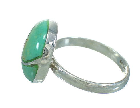 Southwestern Authentic Sterling Silver Turquoise Inlay Ring Size 8-1/4 AX86301
