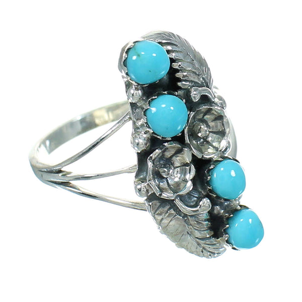 Authentic Sterling Silver Southwestern Turquoise Flower Ring Size 5-1/4 QX84397