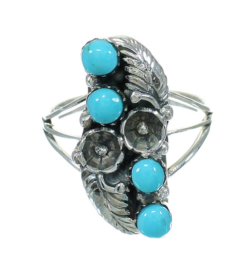 Authentic Sterling Silver Southwestern Turquoise Flower Ring Size 5-1/4 QX84397