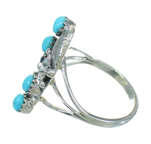 Southwest Silver Turquoise Flower Ring Size 6-1/2 QX84409