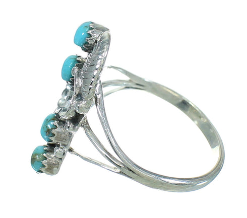 Southwestern Sterling Silver Turquoise Flower Ring Size 5-3/4 QX84412
