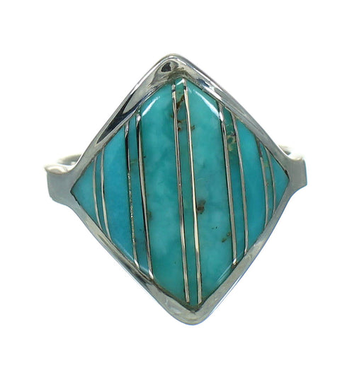 Sterling Silver Turquoise Inlay Ring Size 8-1/4 RX86355