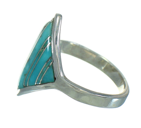 Sterling Silver Turquoise Inlay Ring Size 8-1/4 RX86355