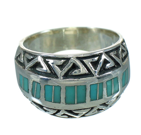 Sterling Silver Turquoise Inlay Water Wave Southwest Ring Size 6-1/2 RX86408