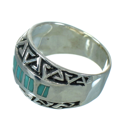 Sterling Silver Turquoise Inlay Water Wave Southwest Ring Size 6-1/2 RX86408
