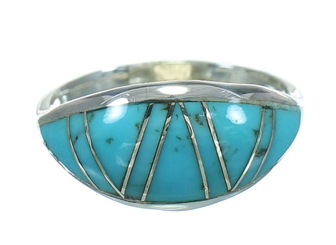 Turquoise Inlay Authentic Sterling Silver Southwest Jewelry Ring Size 6-3/4 RX86449