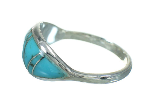Turquoise Inlay Authentic Sterling Silver Southwest Jewelry Ring Size 6-3/4 RX86449
