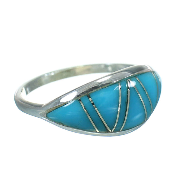 Genuine Sterling Silver And Turquoise Inlay Ring Size 5-3/4 RX86470