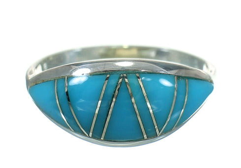 Genuine Sterling Silver And Turquoise Inlay Ring Size 5-3/4 RX86470