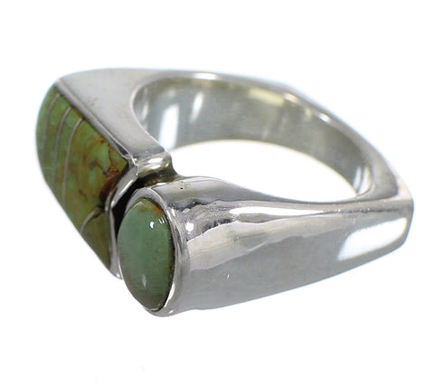 Authentic Sterling Silver Southwestern Turquoise Inlay Ring Size 5-1/2 QX83993