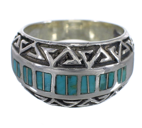 Turquoise Inlay Genuine Sterling Silver Water Wave Southwest Ring Size 4-3/4 AX83667