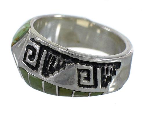 Southwestern Silver Water Wave Turquoise Inlay Jewelry Ring Size 6-1/4 AX83793