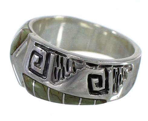 Southwestern Sterling Silver Water Wave Turquoise Inlay Jewelry Ring Size 6-1/2 AX83797