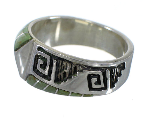 Genuine Sterling Silver Turquoise Inlay Water Wave Jewelry Ring Size 6-3/4 AX83919