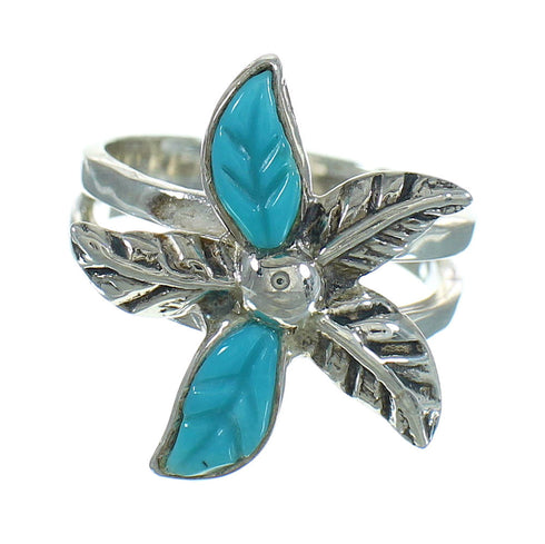 Turquoise Flower Silver Southwestern Ring Size 5 QX85148