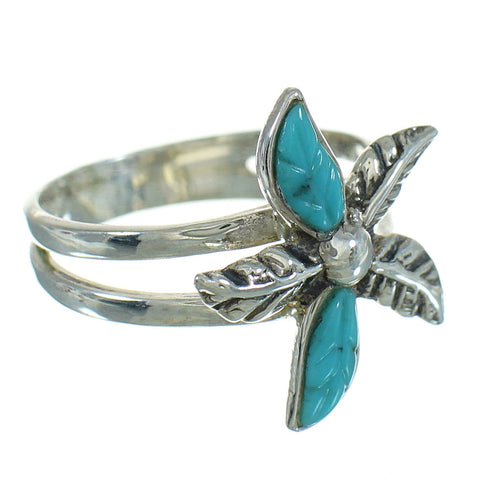 Turquoise Flower Southwest Silver Ring Size 7-1/4 QX85180