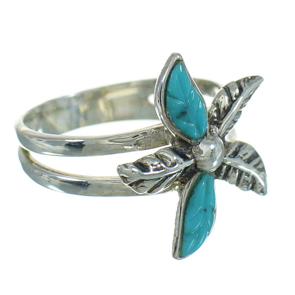 Turquoise Flower Southwest Silver Ring Size 7-1/4 QX85180