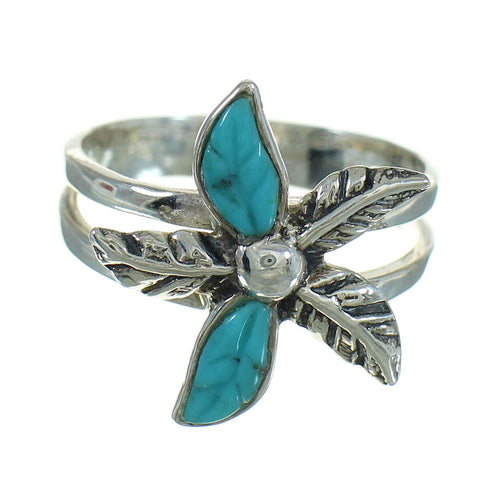 Turquoise Flower Southwest Silver Ring Size 7-1/4 QX85180