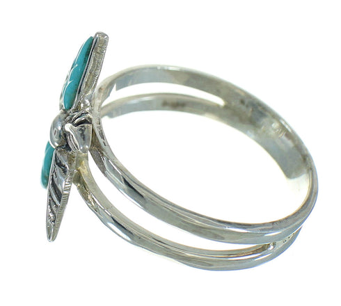 Turquoise Flower Southwest Silver Ring Size 7-1/4 QX85180