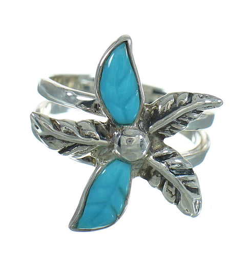 Authentic Sterling Silver Southwestern Turquoise Flower Ring Size 7 QX85196