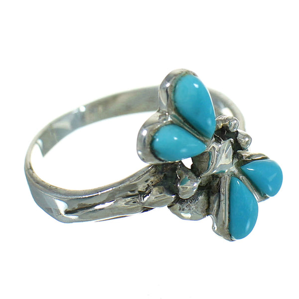 Silver Southwest Turquoise Dragonfly Ring Size 7-1/2 QX85198