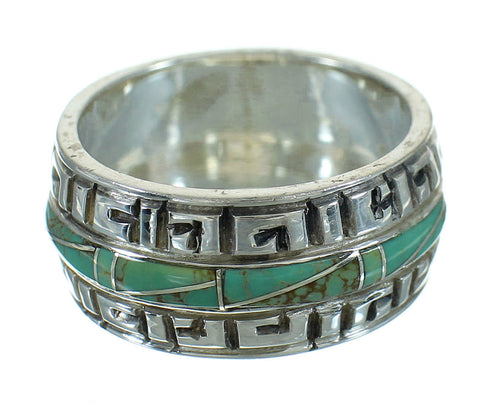 Turquoise Southwestern Genuine Sterling Silver Water Wave Ring Size 6-1/2 QX85736