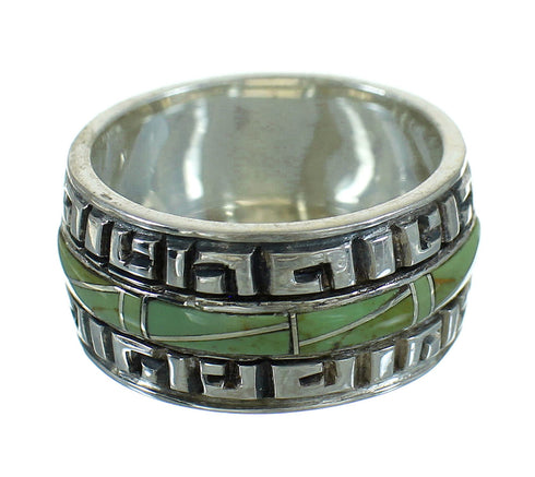 Silver Southwestern Turquoise Water Wave Ring Size 5-3/4 QX85749