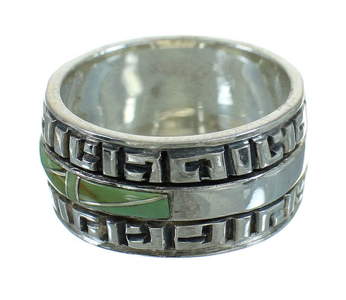 Silver Southwestern Turquoise Water Wave Ring Size 5-3/4 QX85749