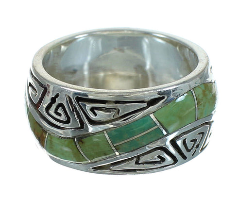 Southwest Turquoise Silver Water Wave Ring Size 4-3/4 QX85801