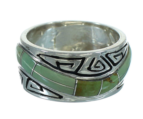 Water Wave Southwestern Genuine Sterling Silver Turquoise Ring Size 6-3/4 QX85824