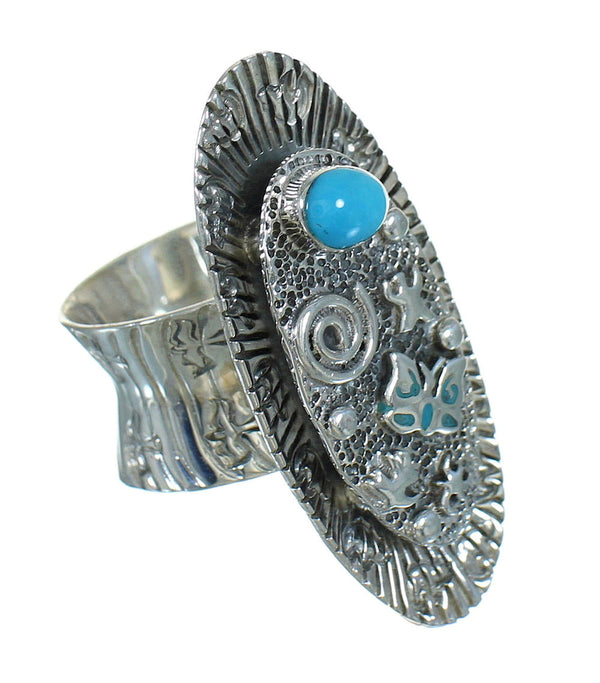 Silver Southwest Turquoise Butterfly Bear Ring Size 4-1/2 QX85251