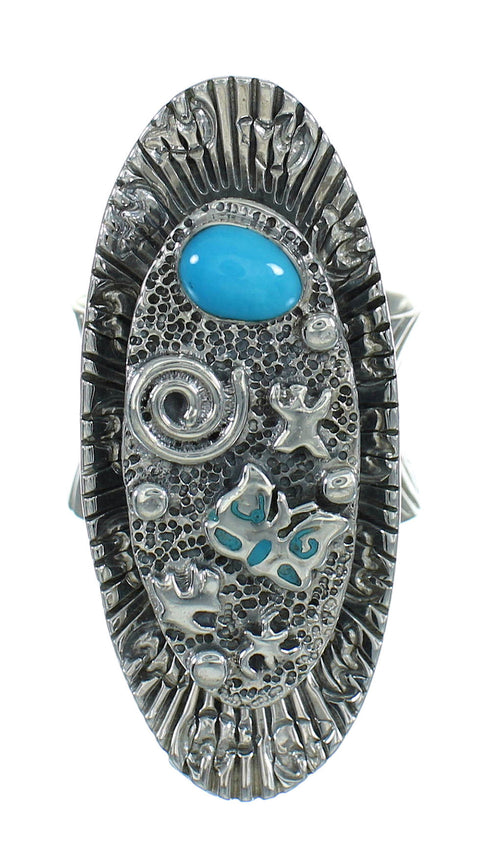Sterling Silver Southwestern Turquoise Butterfly Bear Ring Size 5-1/4 QX85254