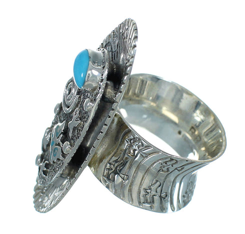 Authentic Sterling Silver Southwestern Turquoise Butterfly Bear Ring Size 5-3/4 QX85256