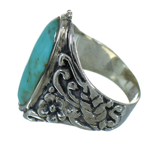 Southwestern Turquoise And Authentic Sterling Silver Flower Ring Size 7-1/2 YX85475