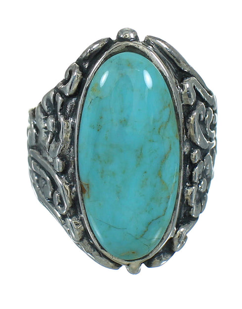 Southwestern Silver Flower Turquoise Ring Size 6-3/4 YX85477