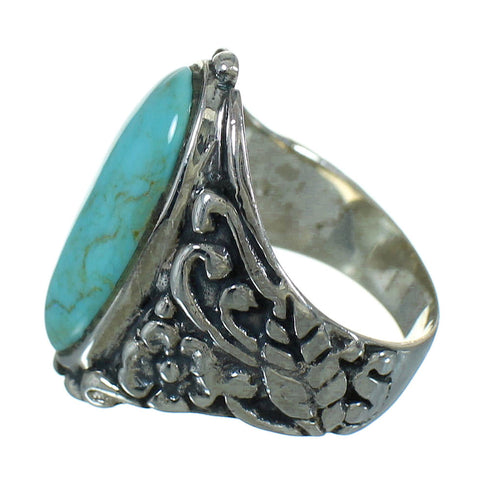 Southwestern Silver Flower Turquoise Ring Size 6-3/4 YX85477