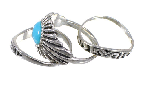Stackable Turquoise Southwest Genuine Sterling Silver Ring Set Size 7-1/4 QX83939