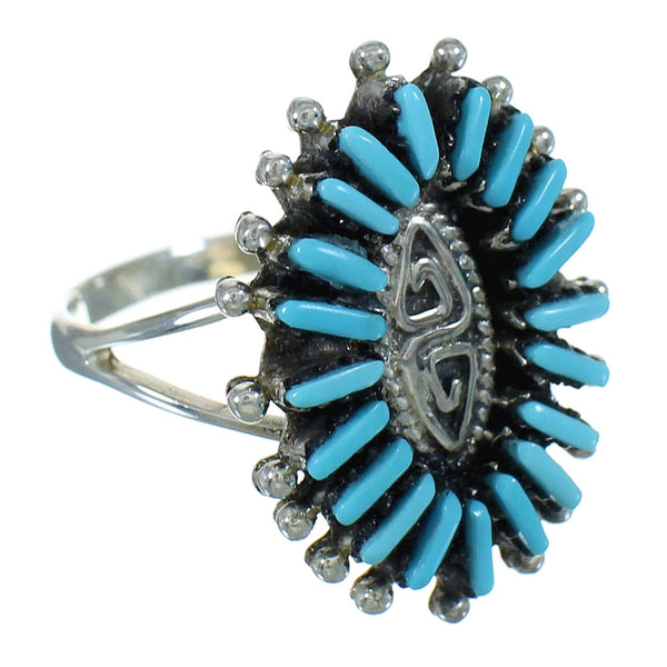 Genuine Sterling Silver Southwestern Turquoise Needlepoint Water Wave Ring Size 7-1/2 QX84751
