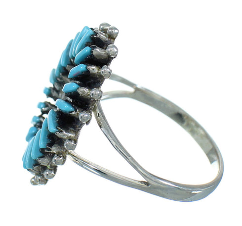 Genuine Sterling Silver Southwestern Turquoise Needlepoint Water Wave Ring Size 7-1/2 QX84751