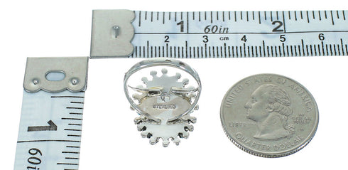 Genuine Sterling Silver Southwestern Turquoise Needlepoint Water Wave Ring Size 7-1/2 QX84751