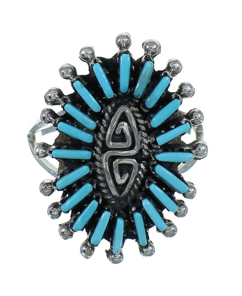 Turquoise Silver Southwest Needlepoint Water Wave Ring Size 7 QX84760