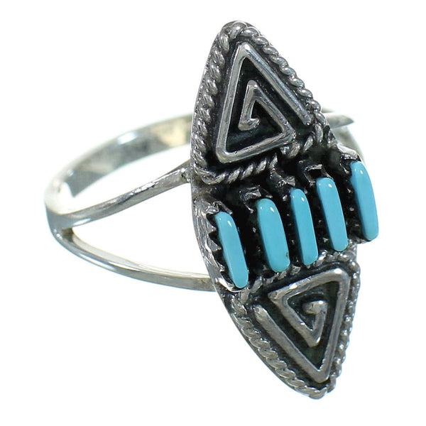 Southwestern Turquoise Silver Needlepoint Water Wave Ring Size 8 QX84779
