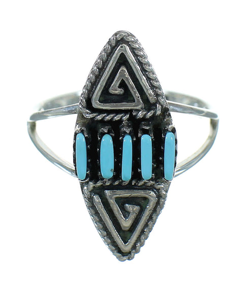 Southwestern Turquoise Silver Needlepoint Water Wave Ring Size 8 QX84779
