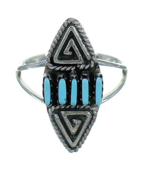Southwest Turquoise Sterling Silver Needlepoint Water Wave Ring Size 8-1/4 QX84780