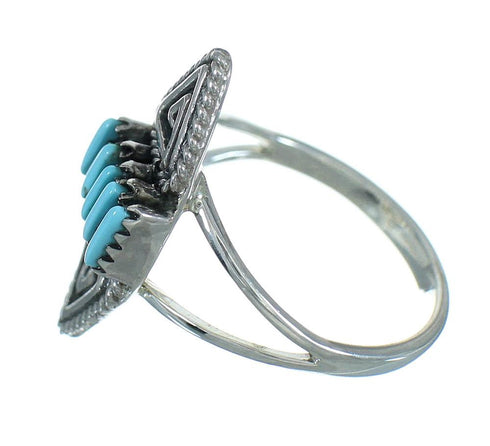 Southwest Turquoise Sterling Silver Needlepoint Water Wave Ring Size 8-1/4 QX84780