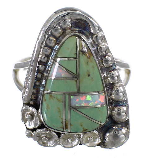 Turquoise Opal Silver Southwestern Flower Ring Size 5-1/4 YX83681