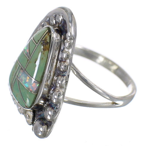 Turquoise Opal Silver Southwestern Flower Ring Size 5-1/4 YX83681